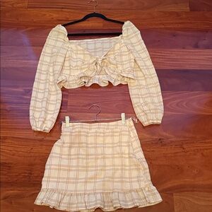 Yellow Plaid Women's Skirt Set